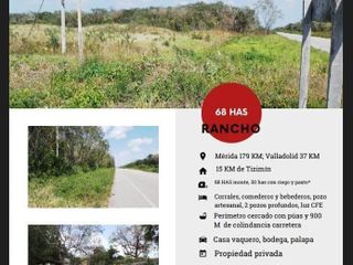 Se vende excelente rancho a orilla de carretera Tizimín- Valladolid