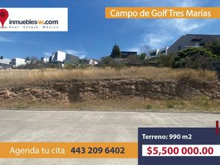 TERRENO EN VENTA EN CLUB Y DENTRO DEL CAMPO DE GOLF TRES MARIAS, MORELIA