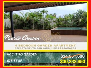 Puerto Cancun Departamento de 575 M2 de 4 Recámaras con 90 m2 de jardín