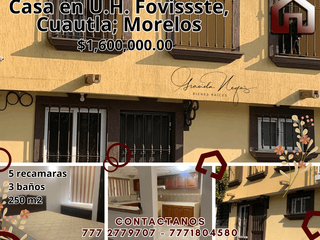 Casa en U.H. Fovissste, Cuautla; Morelos. C- 216
