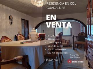 Oportunidad Residencia en Col. Guadalupe en venta