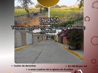 Terreno de 500 m2 en Acatlipa, Temixco; Morelos. Cod. 227