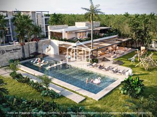 EN VENTA DEPARTAMENTO EN PLAYA DEL CARMEN DE 3 HABITACIONES CON ALBERCA Y CANCHA DE PADEL