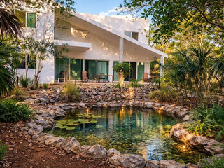 Casa en renta con lago artificial y terreno arbolado