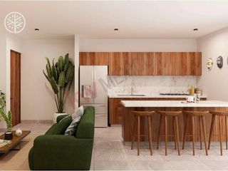 Departamento en venta para inversión en conjunto residencial Cedro Bacalar. Dos recámaras, 2 baños completos y terraza.