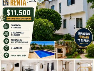 Casa en Renta en Real Ibiza | 2 Recámaras | Alberca | $11,700