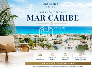 Departamento 1 habitación en venta en Playa del Carmen con vista al mar y alta plusvalía
