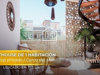 Penthouse de 1 habitación en venta en Tulum a poca distancia de la playa | Alberca y Rooftop privado