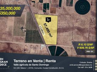 Terreno en Venta | Renta Valle agrícola de Santo Domingo, Cd. Constitución, Comundú, BCS  VIC.INM191