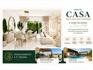Venta de Casa en Playa del Carmen 4 Habitaciones y Casa Club