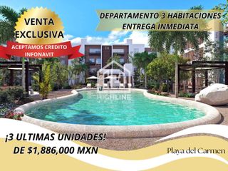 Departamento 3 Recamaras en Playa del Carmen Entrega Inmediata