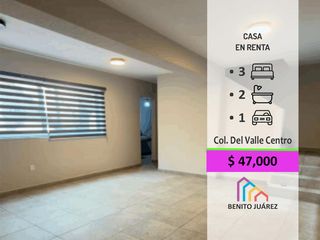 Casa recién remodelada en renta en Colonia Del Valle.