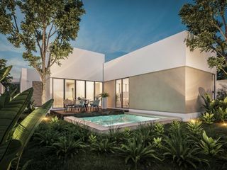 CASA EN VENTA EN PRIVADA DE UNA PLANTA CON ALBERCA, CASA CLUB PRADERAS DEL MAYAB