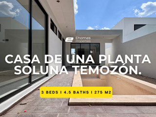 CASA EN VENTA MÉRIDA, PRIVADA SOLUNA TEMOZÓN, UNA PLANTA, 3 RECÁMARAS Y ALBERCA.