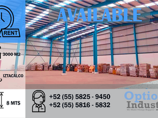 Opportunity to rent an industrial warehouse in Iztacalco