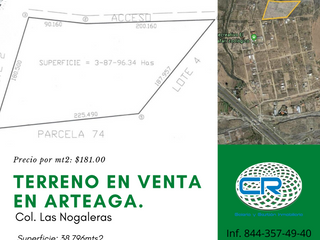 Arteaga Terreno en venta de 4 hectáreas, CP 25350
