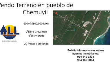 Oportunidad! Terreno en Venta en Pueblo de Chemuyil, Quintana Roo