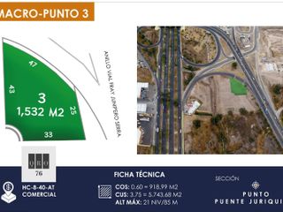 Terrenos Comerciales (1,532m2) Paseo de la Republica (Juriquilla), Qro76. $16mdp