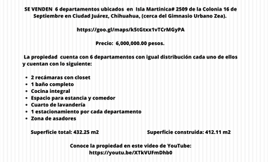 SE VENDEN 6 departamentos en Colonia 16 de Septiembre en Ciudad Juárez, Chih