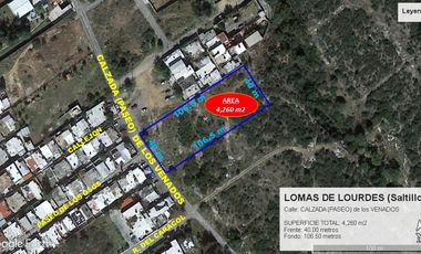 Terreno Venta LOMAS DE LOURDES Saltillo Desarrollo Vivienda 4260 m2 Quinta etc.