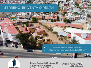 TERRENO EN VENTA O RENTA SOBRE AV. RÍO MOCTEZUMA