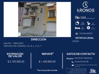 Remato casa en Xalapa Ver $ 1,450,800.00 Pago en efectivo