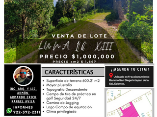 Lote LUNA XVI de excelente precio y superficie con todos los servicios en Fracc Rancho San Diego Ixtapan de la Sal EDOMEX