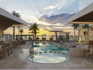 Condo con terraza y vista a la laguna club de playa, salon de cine, pre-costrucción, venta Cancun.