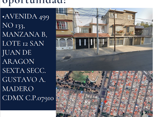 GDS EXECELENTE REMATE DE CASA EN RECUPERACION (ESCRITURADO) EN AVENIDA 499,SAN JUAN DE ARAGON, SEC.VI, GUSTAVO A MADERO, CDMX