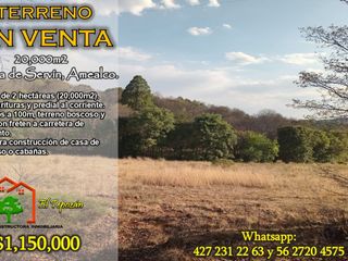 Laguna de Servín, Amealco. Terreno en venta de 2 Has en zona boscosa.