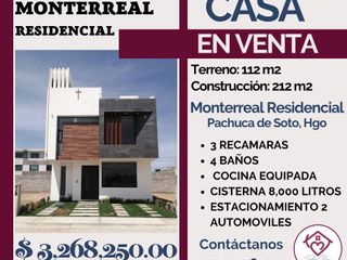 🔴EN VENTA🔴 💎💎Espectacular Casa en Monterreal Residencial, Pachuca de Soto, Hgo💎💎