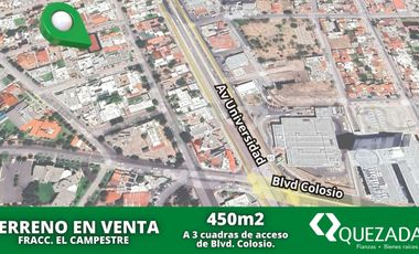 Terreno en venta en Aguascalientes, Fracc. El Campestre, a 1 min de Campestre Club Aguascalientes