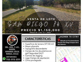 Lote SAN DIEGO 74 MZ XV con vistas panorámicas todos los servicios y sobre Boulevard San Diego Ixtapan de la Sal EDOMEX