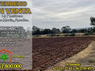 San Martin, Amealco. Terreno en venta de 1.3 Hectáreas con un pozo de agua dontro del terreno.