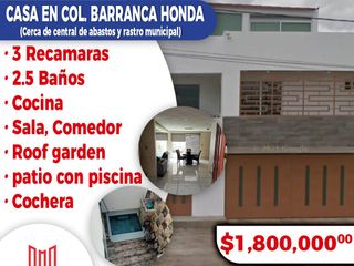 Se vende bonita casa en colonia Barranca Honda, cerca de "Central de abastos y Rastro municipal"