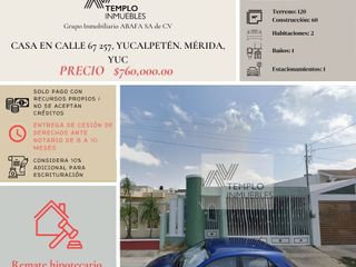 Vendo casa en Calle 67 257, Yucalpetén. Mérida, Yuc. Remate bancario. Certeza jurídica y entrega garantizada