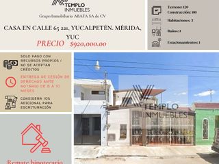 Vendo casa en Calle 65 221, Yucalpetén. Mérida, Yuc. Remate bancario. Certeza jurídica y entrega garantizada