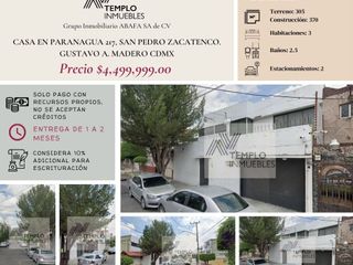 Vendo casa en Paranagua 217, San Pedro Zacatenco. Gustavo A. Madero CDMX. Remate bancario. Certeza jurídica y entrega garantizada