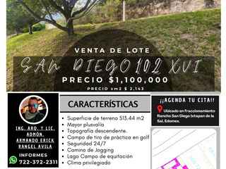 Lote SAN DIEGO 102 MZ XVI Con vistas panorámicas todos los servicios con proyecto incluído sobre Boulevard Fracc Rancho San Diego Ixtapan de la Sal EDOMEX