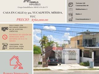 Vendo casa en Calle 67 302, Yucalpetén. Mérida, Yuc. Remate bancario. Certeza jurídica y entrega garantizada