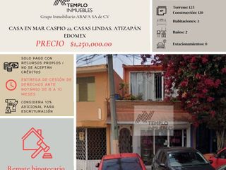 Vendo casa en Mar Caspio 22, Casas Lindas. Atizapán EDOMEX. Remate bancario. Certeza jurídica y entrega garantizada