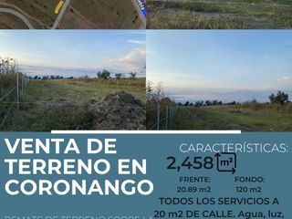 TERRENO URBANO EN VENTA  A PIE DE CALLE CORONANGO, PUEBLA . servicios apto para DESARROLLADORES