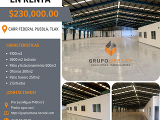 Bodega en Renta sobre Carretera Federal Puebla Tlaxcala en Puebla