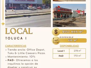 RENTA DE LOCAL COMERCIAL EN LAS TORRES, TOLUCA, 448M2