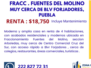 CASA EN RENTA ZONA FORJADORES, PUEBLA