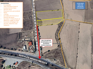 Terreno en venta frente a la carretera Mexico-Pachuca