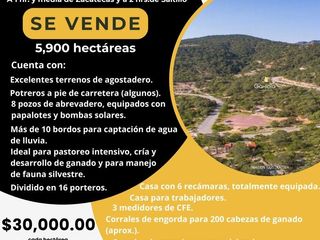 Se VENDE Rancho Ganadero, ubicado en Villa de Cos, a 1 hr. y media de Zacatecas y 2 hrs. de Saltillo