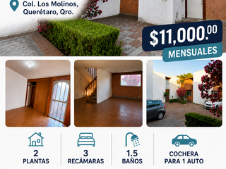 CASA EN RENTA, LOS MOLINOS. QUERÉTARO