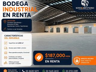 NAVE INDUSTRIAL, BODEGA EN RENTA, CARRETERA ZAPOTLANEJO ATOTONILCO, ZAPOTLANEJO, ZAPOPAN