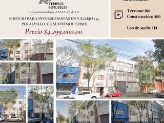 Vendo edificio en Vallejo 155, Peralvillo. Cuauhtémoc CDMX.  Ideal para inversionistas y constructores. Solo pago con recursos propios.